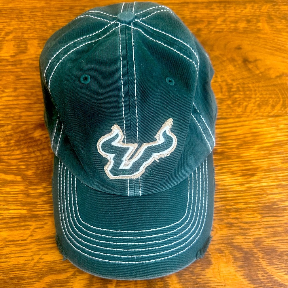 University of South Florida USF distressed Hunter green adjustable cap